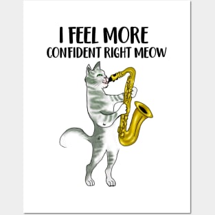 Funny Cat Lovers Gift Cat Playing Saxophone Posters and Art